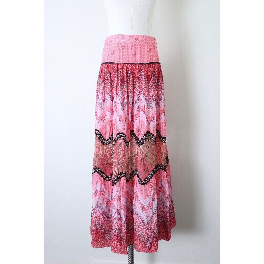 Anthropologie x Bhanuni Jyoti Size 0 Haylie Lace Maxi Skirt Pink Floral Print - Picture 2 of 12